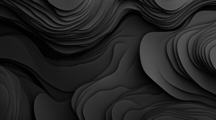 Poster - Abstract Black Background with Fluid Wavy Line Pattern Smooth Curves and Subtle Transitions in Charcoal Gray
