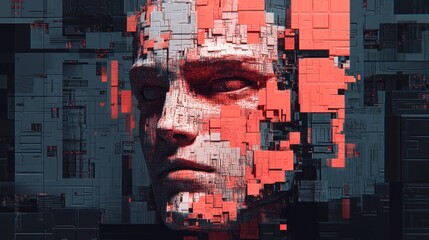 Aufkleber - Pixelated face, digital art, tech background, AI concept, website banner