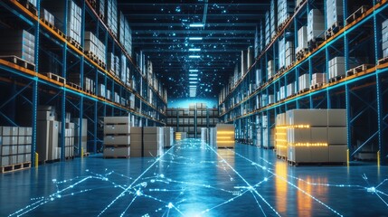 Poster - Modern Smart Warehouse, Automated Logistics and Inventory Management