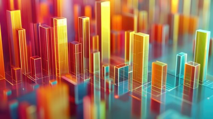 Poster - Abstract Colorful 3D Bar Graph Representation with Light Effects