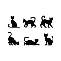  Cat Set  silhouette with white background