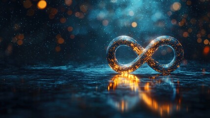 Poster - Glowing Infinity Symbol on Reflective Surface with Bokeh Lights