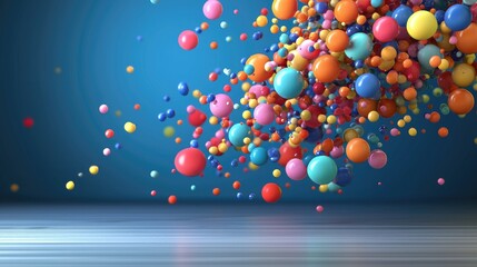 Poster - Colorful 3D Spheres in Dynamic Motion Against a Blue Background