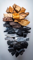 Poster - Creative display of upcycled materials in studio lighting unique textures and combinations captured in mid-angle shot