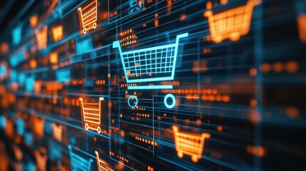Poster - Abstract Digital Shopping Cart Icons on Futuristic Background