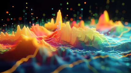 Fototapete - Vibrant Abstract Data Visualization with Colorful Peaks and Waves