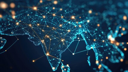 Poster - Network Connections and Data Flow Over Asia in Digital Art Style