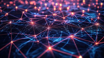 Fototapete - Abstract Network of Connected Dots and Lines in Digital Design