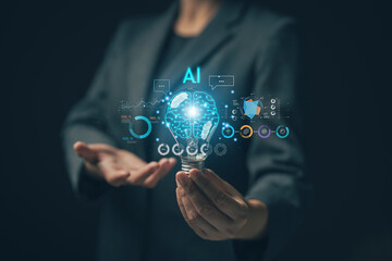 Fototapete - chat with AI. Artificial intelligence. The concept of accessing imagination by feeding commands to Ai to create what is in our mind with futuristic technology through the Internet..