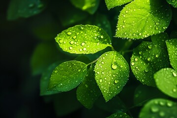 Poster - Leaf with water droplets on it.
