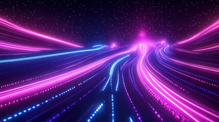 Poster - Abstract neon light lines form dynamic patterns on a dark futuristic background wallpaper AI generated image