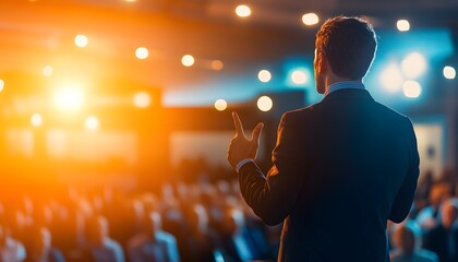 Poster - Business Speaker Engaging Audience with Presentation in Conference Room