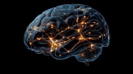 a luminous digital rendering of a human brain showcases neural pathways, illuminating the complexity