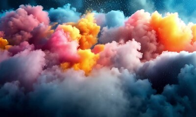 Poster - Multiple Paint Colors Released into Water Overhead View Forming Concentric Waves and Clouds of Pigment