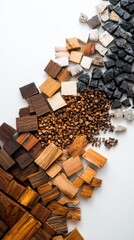 Poster - Creative display of upcycled materials showcasing unique textures in a studio lighting environment from a midangle perspective