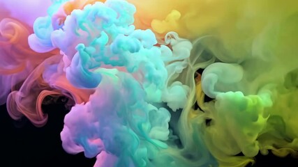 Poster - Vivid colors of ink blend and swirl in captivating patterns, elegantly transforming the dark background into a vibrant canvas of artistic expression. Watch the fluid movement and color interplay.