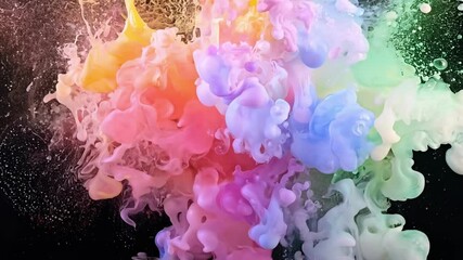 Poster - Vivid colors burst and blend in a dynamic display, showcasing a mesmerizing paint explosion against a black background. The vibrant hues interact beautifully in real time.
