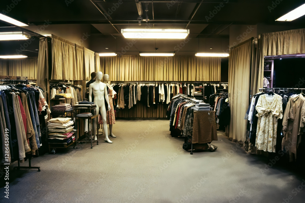 2000s Style Rack Retail store showroom interior from the 2000s showcasing clothing racks ...