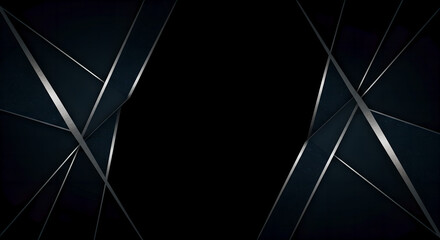 Poster - Modern dark geometric background with metallic silver frames. Black circular center with text space. Premium luxury abstract design for business presentation, banner, web header