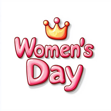 Pink Women's Day Lettering with Crown 