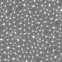 Poster - Mosaic background. Compact triangles size. Multiple repeated inner triangles. Black and white style. Repeatable pattern. Amazing vector tiles. Seamless vector illustration.