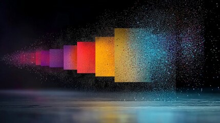 Fototapete - Vibrant Colorful Squares Emerging from a Dark Background with Splatter