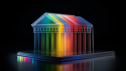 Poster - Colorful Architectural Model with Light Effects on Black Background