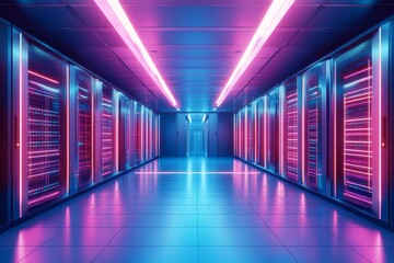 Poster - Futuristic Data Center with Neon Lights and Modern Architecture