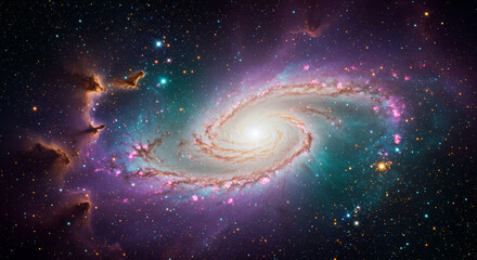 Wall Mural - vibrant spiral galaxy with colorful nebulae and distant stars