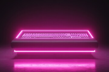Poster - Futuristic Neon Keyboard with Bright Pink Glow on Dark Background