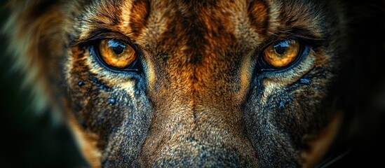 Wall Mural - Close-up of a lion's intense gaze, showing detail in fur and eyes.