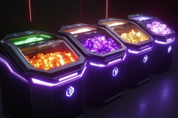 Poster - Futuristic Storage Containers with Colorful Crystals Displayed