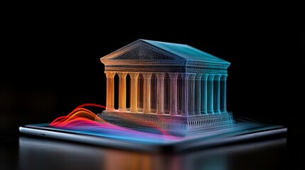 Poster - 3D Rendering of Classical Architecture with Light Waves Effect