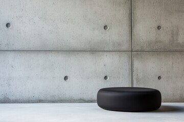 Poster - Minimalist Black Ottoman Against Concrete Wall in Modern Interior Design