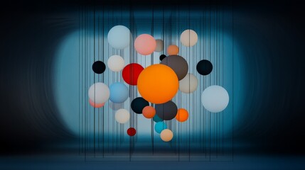 Poster - Colorful Spheres Hanging in a Dimly Lit Abstract Space