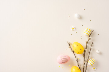 Wall Mural - easter-themed composition with colorful eggs on willow branches, perfect for seasonal celebrations