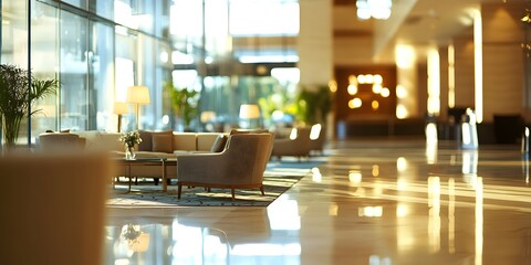 Poster - Bright and Modern Hotel Lobby Interior with Stylish Seating Area