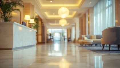 Poster - Elegant Hotel Lobby with Modern Design and Soft Lighting Effects