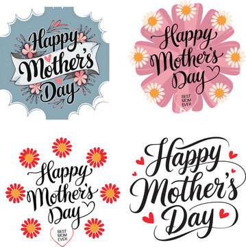 Mother's Day, Mom's Day Badges, Banners and Labels Set