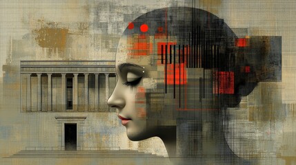 Poster - Abstract Art of a Woman's Profile with Architectural Elements