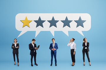 Poster - Businesspeople with low rating stars in speech bubbles.