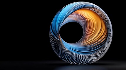 Poster - Abstract Spiral Design in Blue and Orange Against Black Background