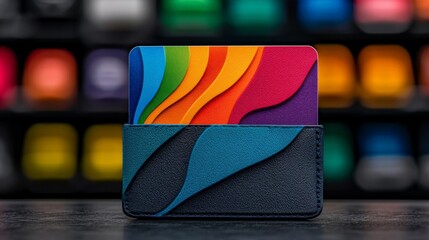Aufkleber - Colorful Card Design in Sleek Wallet on Vivid Background Display