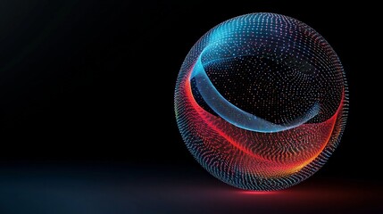 Fototapete - Abstract 3D Sphere With Colorful Dots and Waves in Dark Background