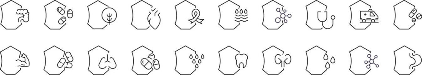 Wall Mural - health, water, tree minimalistic pictograms drawn with thin line. collection of various design eleme