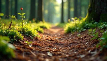 Wall Mural - a carpet of pine needles underfoot crunches with each step through the forest floor, forest walk,