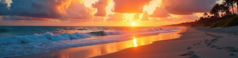 Wall Mural - Golden sunrise paints ocean, Hilton Head beach  ,  vibrant,  travel