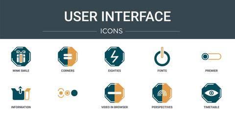 Poster - set of 10 outline web user interface icons such as wink smile, corners, eighties, fonts, premier, information,   vector icons for report, presentation, diagram, web design, mobile app