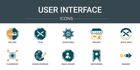 Poster - set of 10 outline web user interface icons such as ink level, to do, crying smile, insolent, joyful 