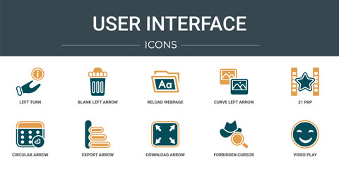 Poster - set of 10 outline web user interface icons such as left turn, blank left arrow, reload webpage, curv